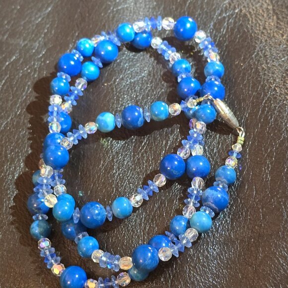 Vintage blue stone & crystal bead necklace (Lapiz lazuli?) - Picture 8 of 8